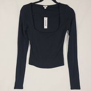 NEW Garage Smooth Open Neck Long Sleeve Tee Jet Black Sz S